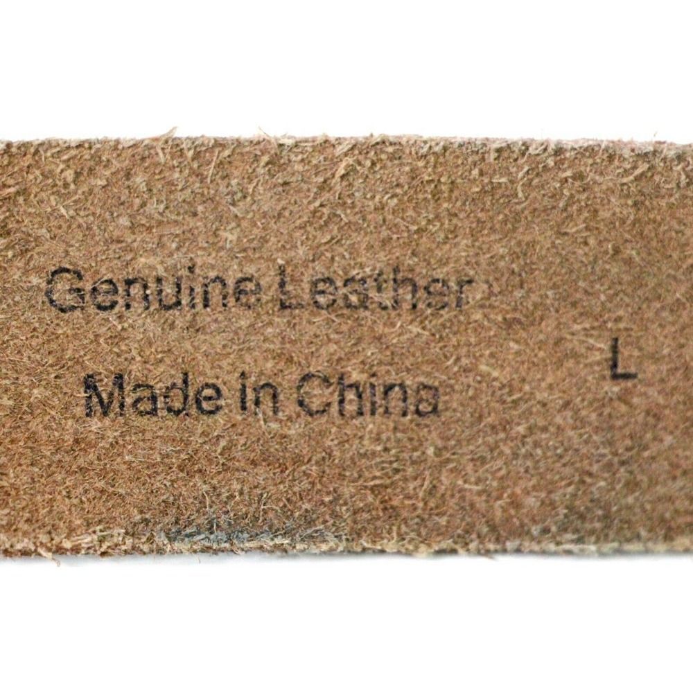 PERFORATED BROWN GENUINE LEATHER 1.5"W STUDDED CASUAL WOMEN'S BELT L 36" (G16 - Picture 7 of 9